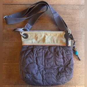 Vintage Y2K Fossil Key-Per Quilted Crossbody Shoulder Purse Bag Brown Tan Orange